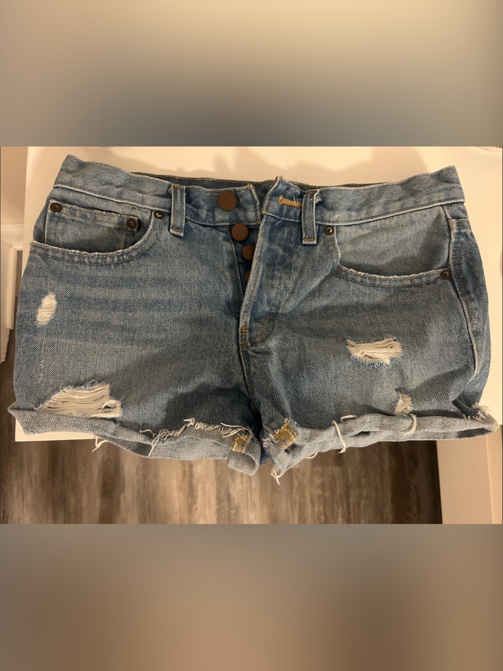 Light Wash Distressed Denim Shorts
